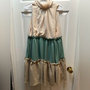 Impressions Cream and Teal Tiered Casual Dress